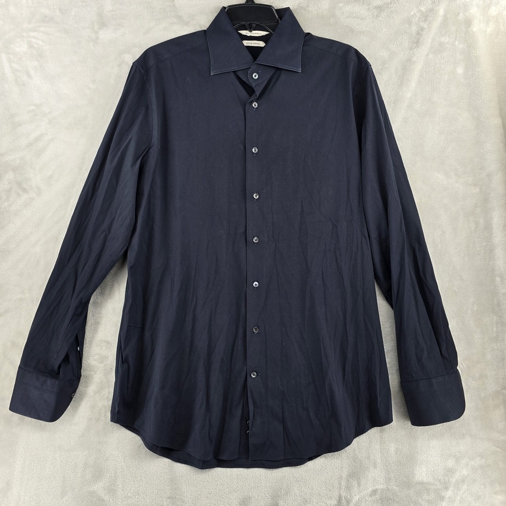 Suitsupply Black Dress Shirt Mens 43/ 17 Extra Slim-Fit Navy Blue Reggiani Italy